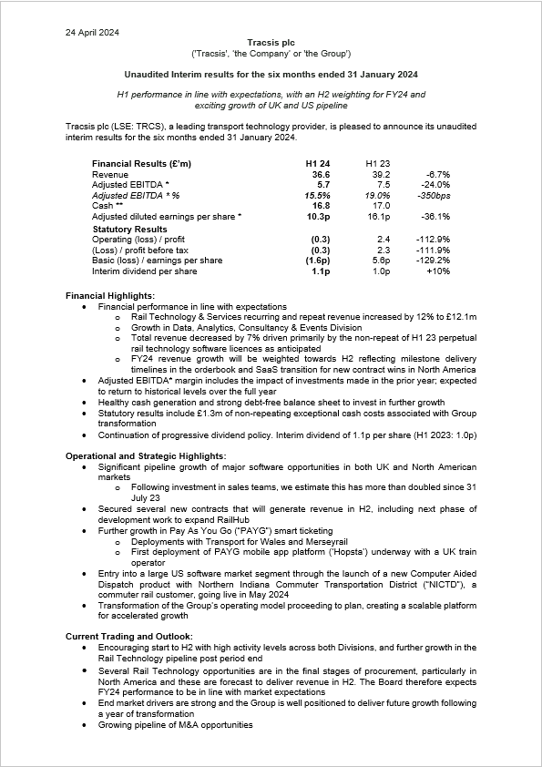 Interims – 6 months to 31 January 2024