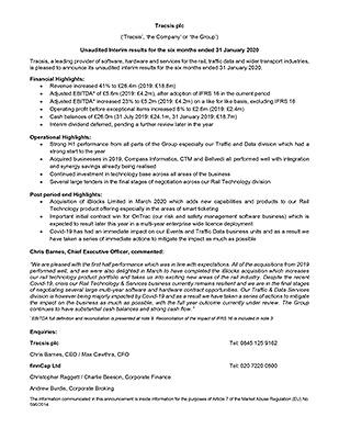 Interim results for the six months ended 31 January 2020