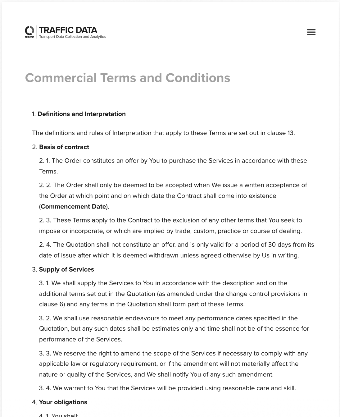Traffic Data T&Cs Cover