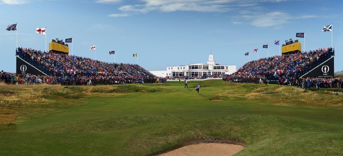 View of the stands from the green at The Open Championships