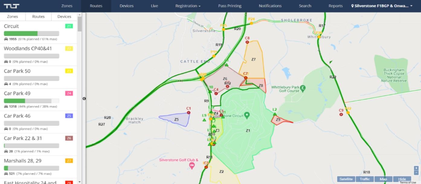 Tracsis Live Technology displaying a map of Silverstone
