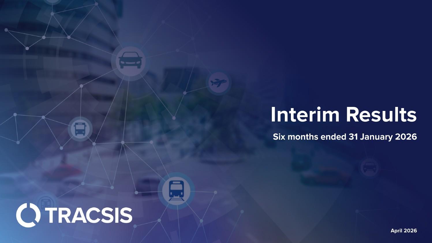 TRACSIS interim results cover, featuring transportation icons overlaid on a city background, dated for April 2026.