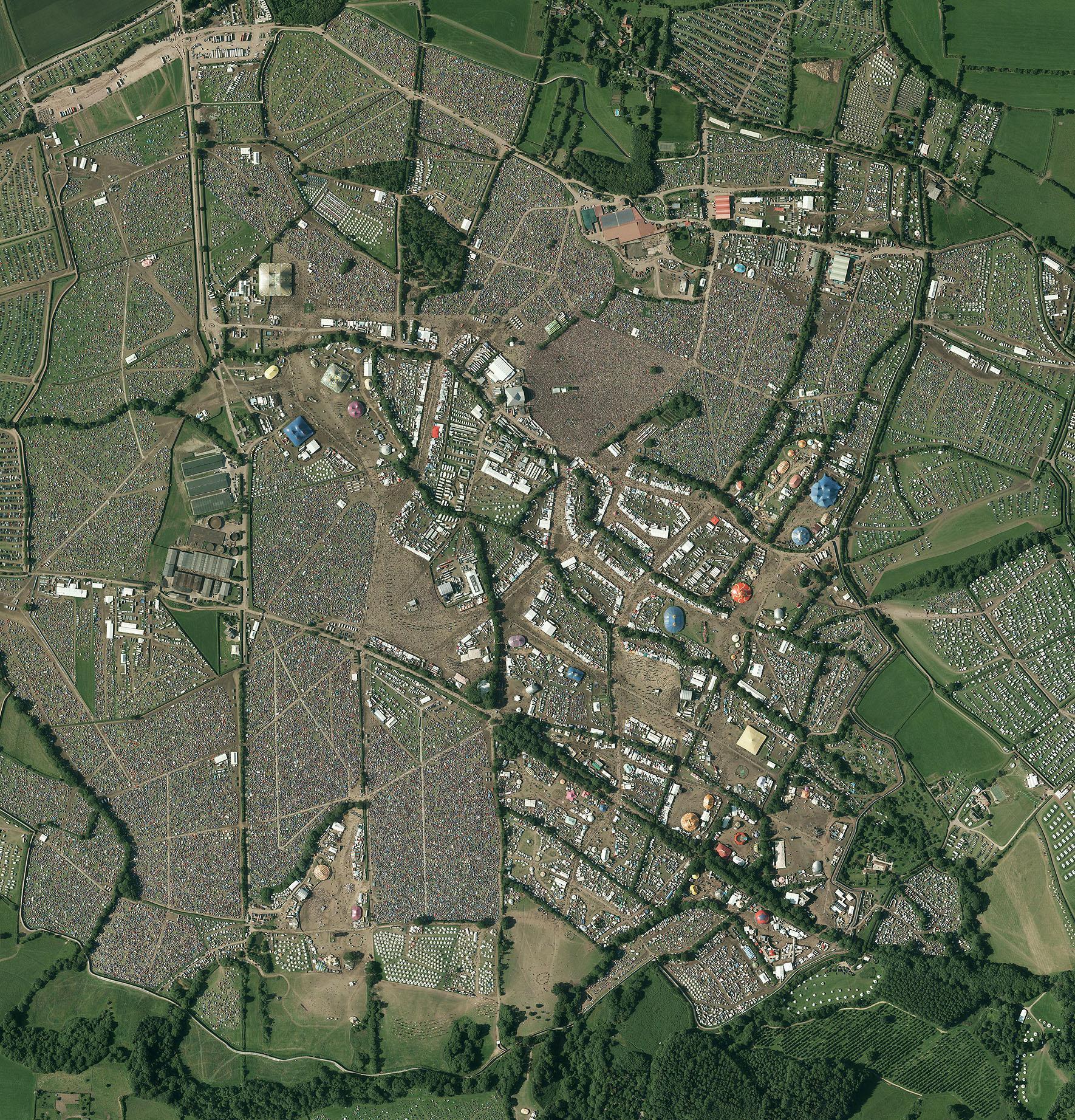 Aerial photograph of Glastonbury Festival