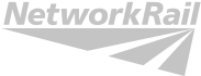 Network Rail logo in gray, featuring stylized tracks extending from the letters.