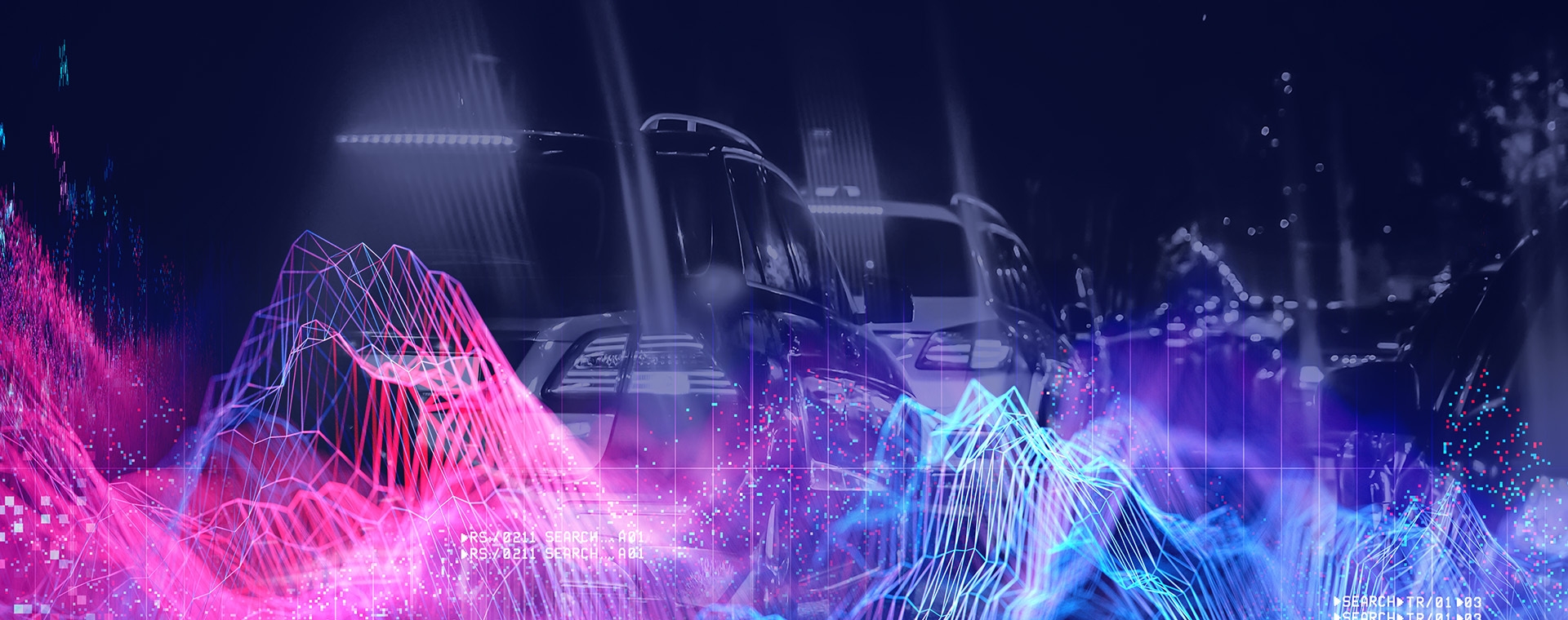 Abstract collage of colourful graphs overlaying queueing traffic