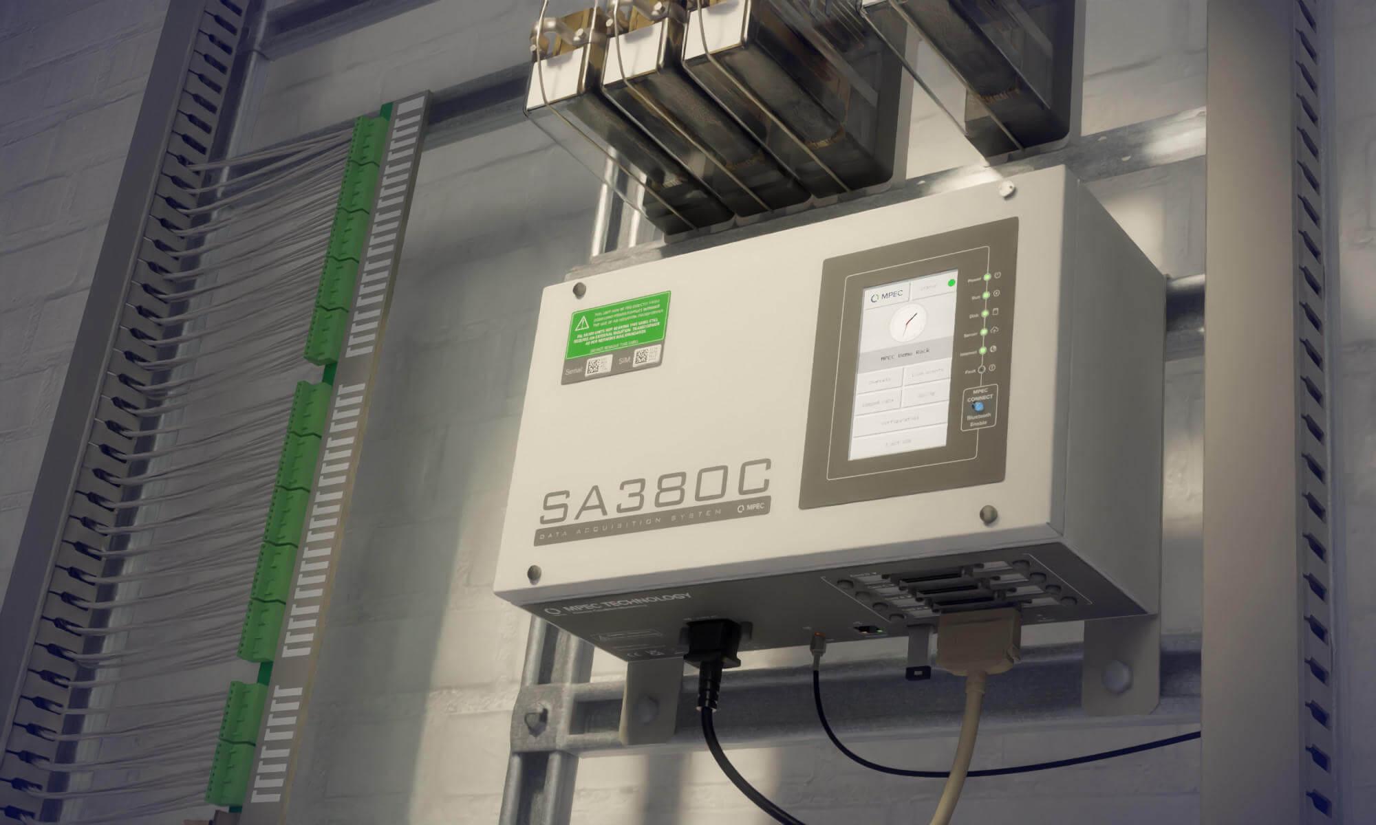 A Tracsis SA380-MS4 4G data logger mounted on a rack
