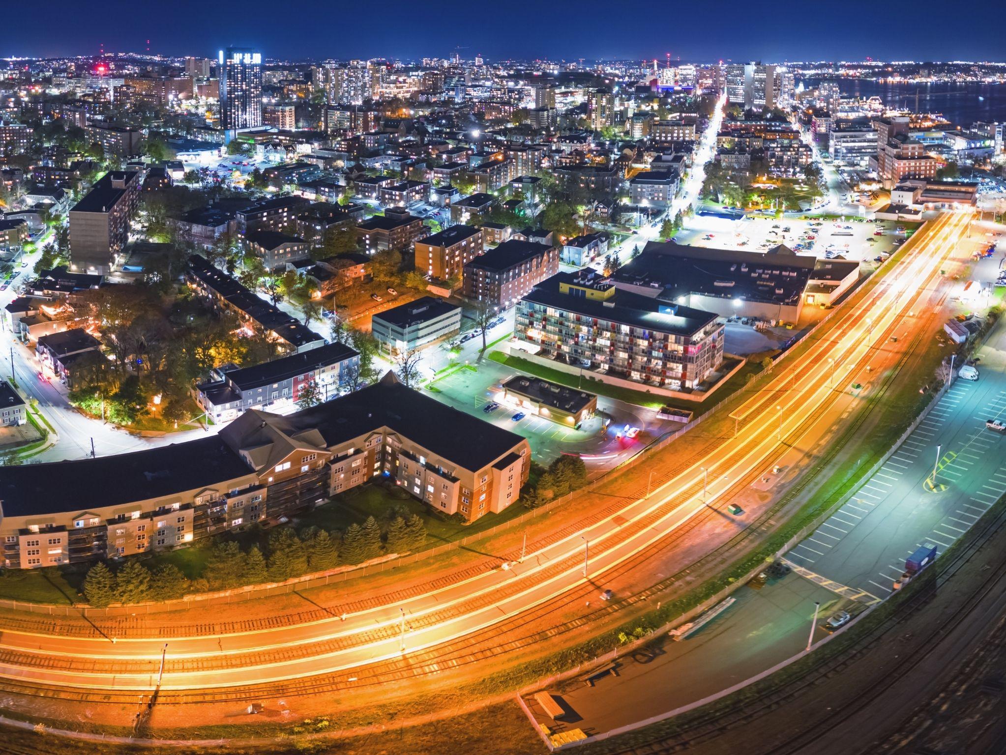 Aerial view of Halifax rail and port