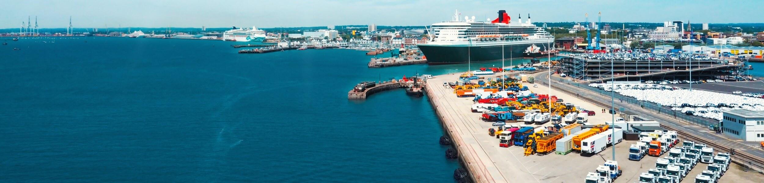 A large cruise ship in port.