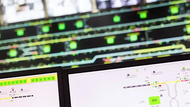 Image of PTC software on screens in a control room