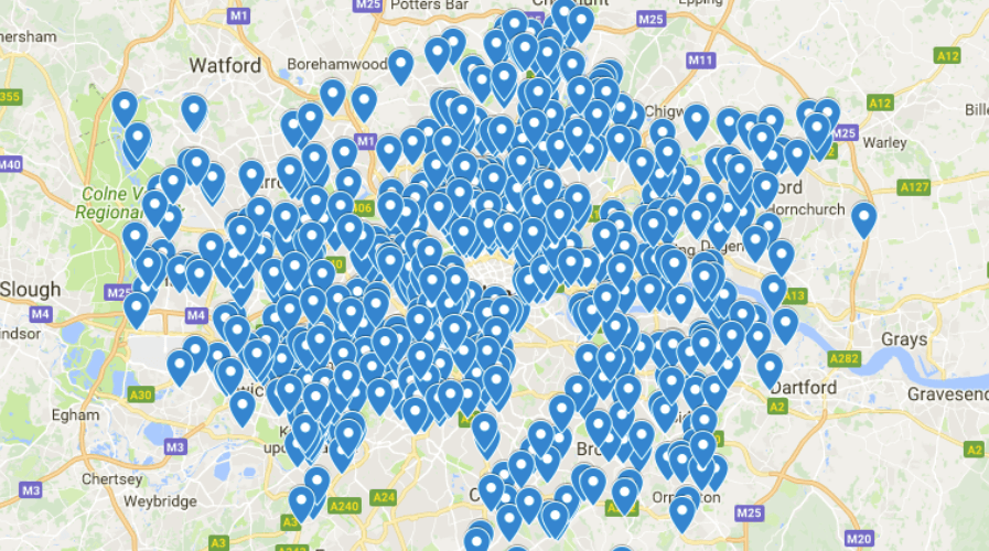 A map with pinned locations.