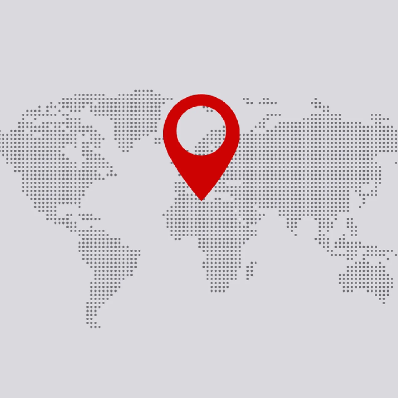 World map with a pinpoint in the middle