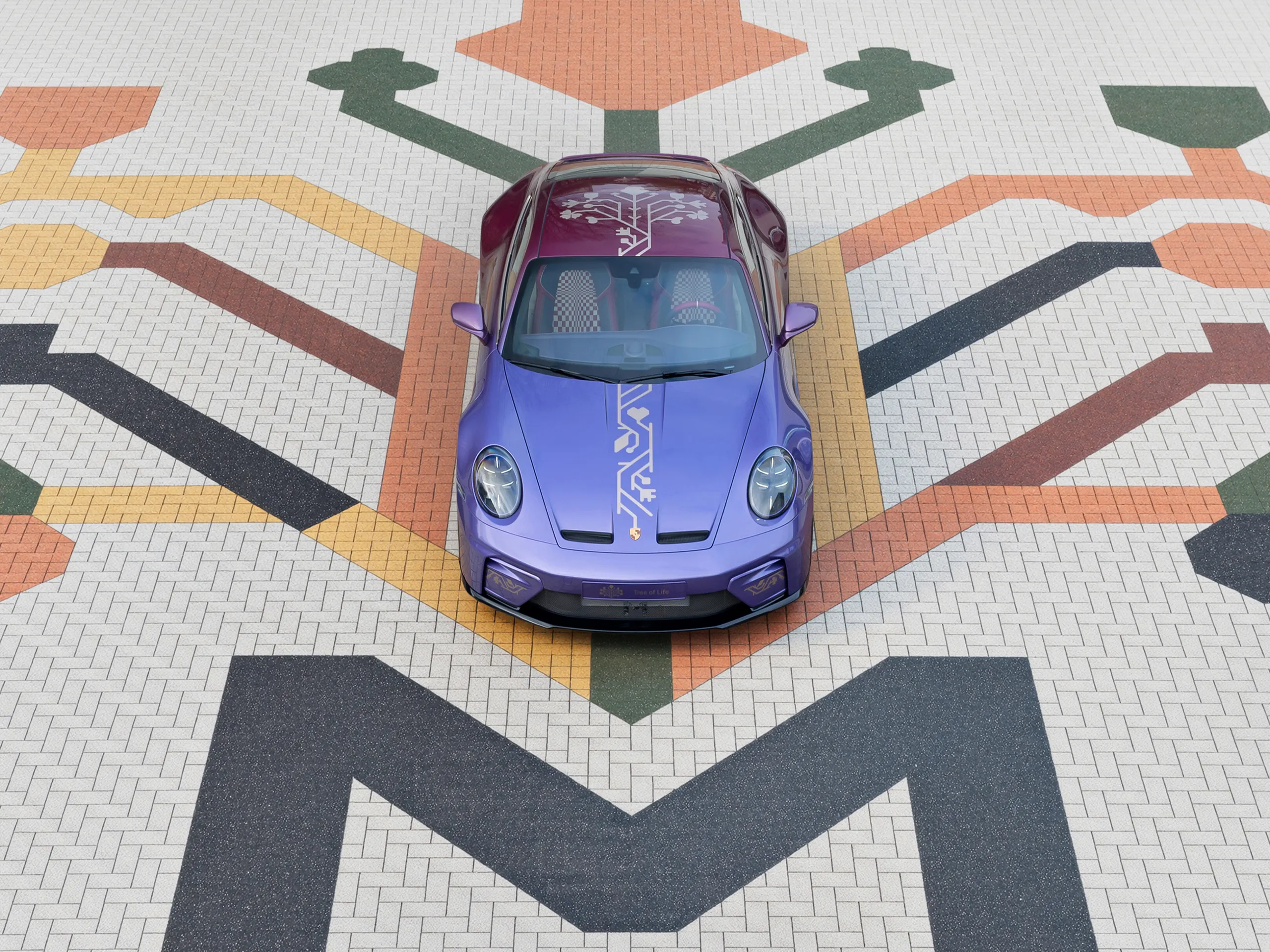 Topshot of the Sonderwunsch 911 GT3 with Touring Package ’Tree of Life'.