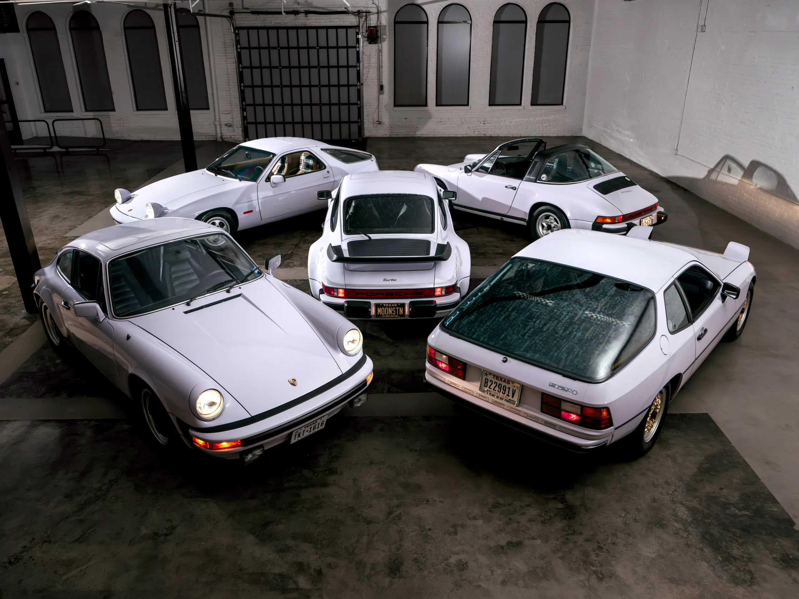 Five classic Porsche sportscars in the rare Porsche paint colour Moonstone