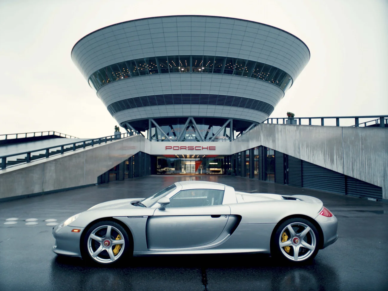 Porsche Carrera GT parked outside Porsche factory in Leipzig, Germany