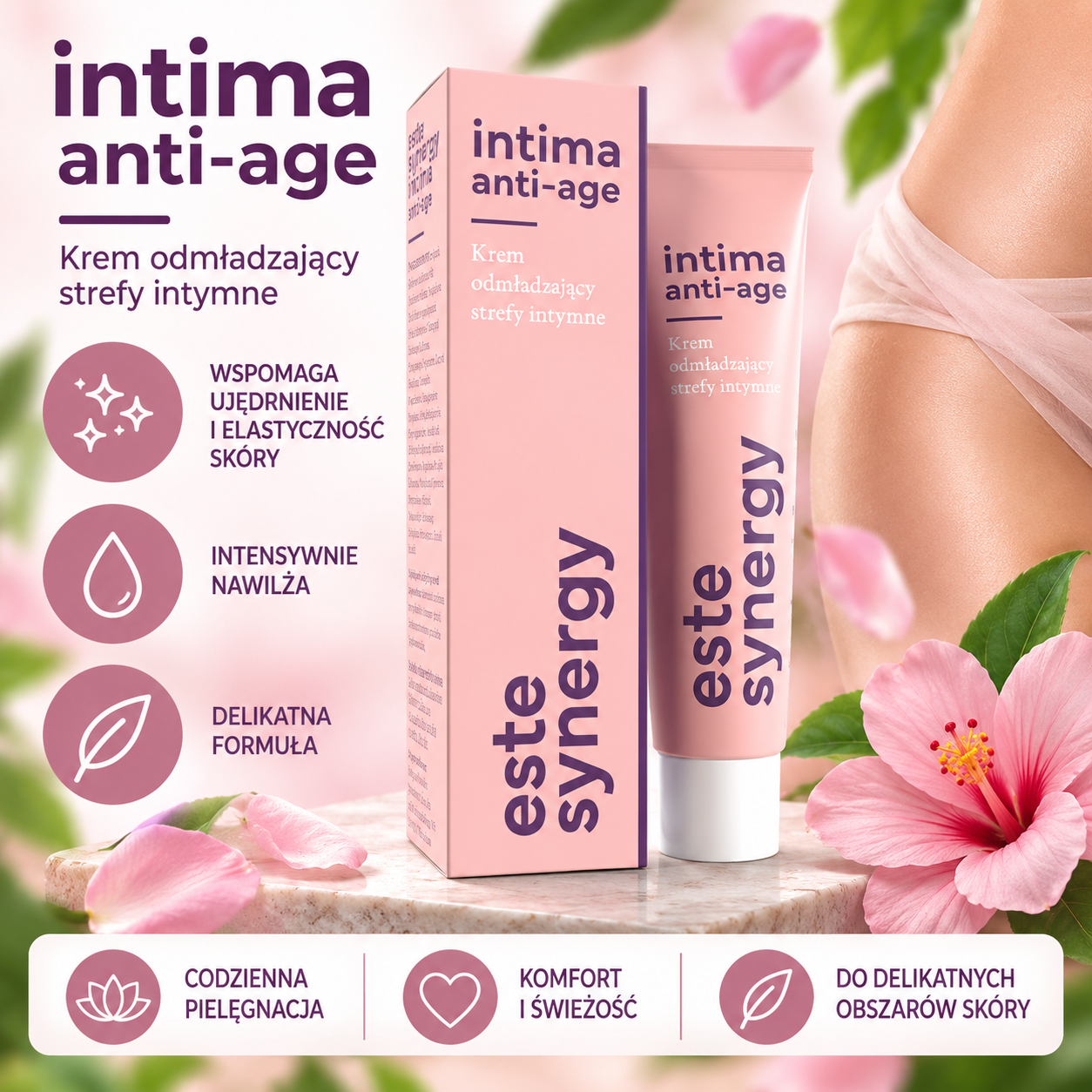 Este Synergy Intima Anti-Age – krem odmładzający do pielęgnacji stref intymnych, o formule wspierającej nawilżenie, jędrność i elastyczność skóry.