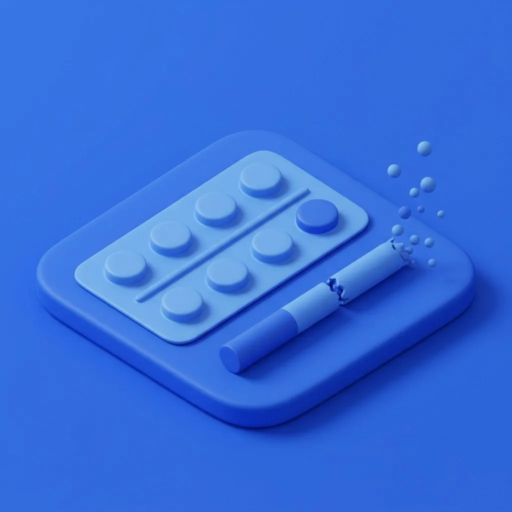 Tablets beside a snapped cigarette dissolving away