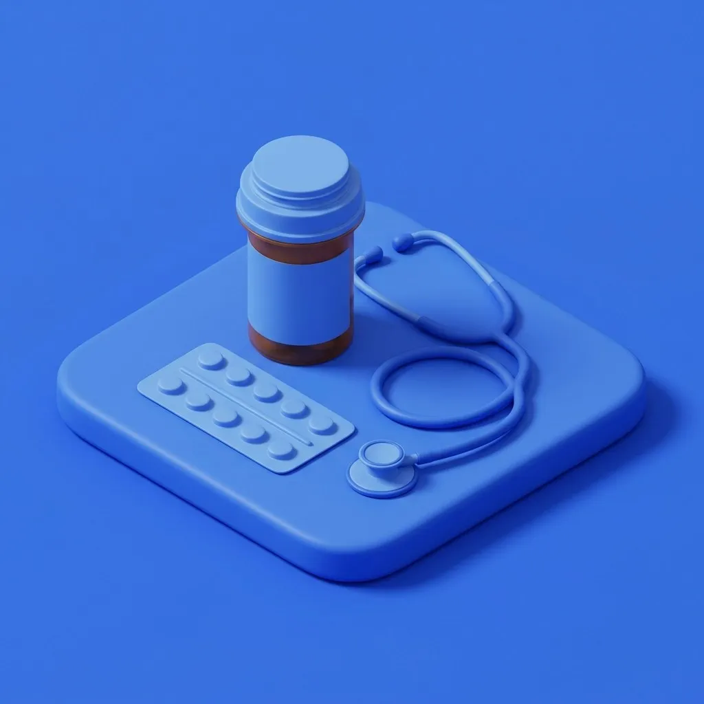 Prescription bottle and tablets on a doctor's desk