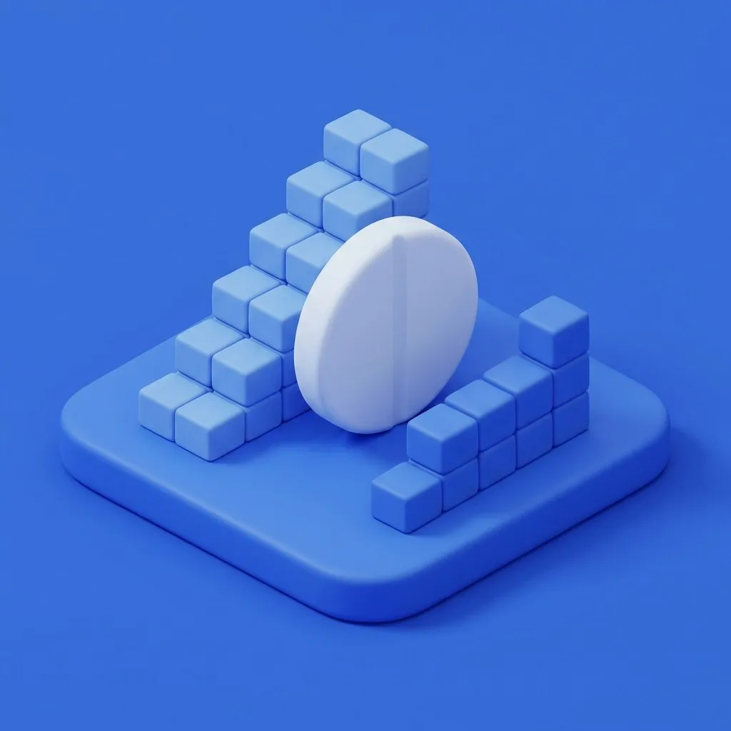 White tablet blocking a rising staircase of sugar cubes