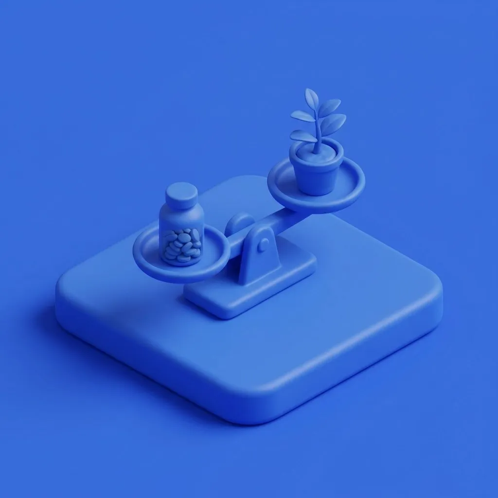 Balance scale weighing tablet bottle and seedling equally