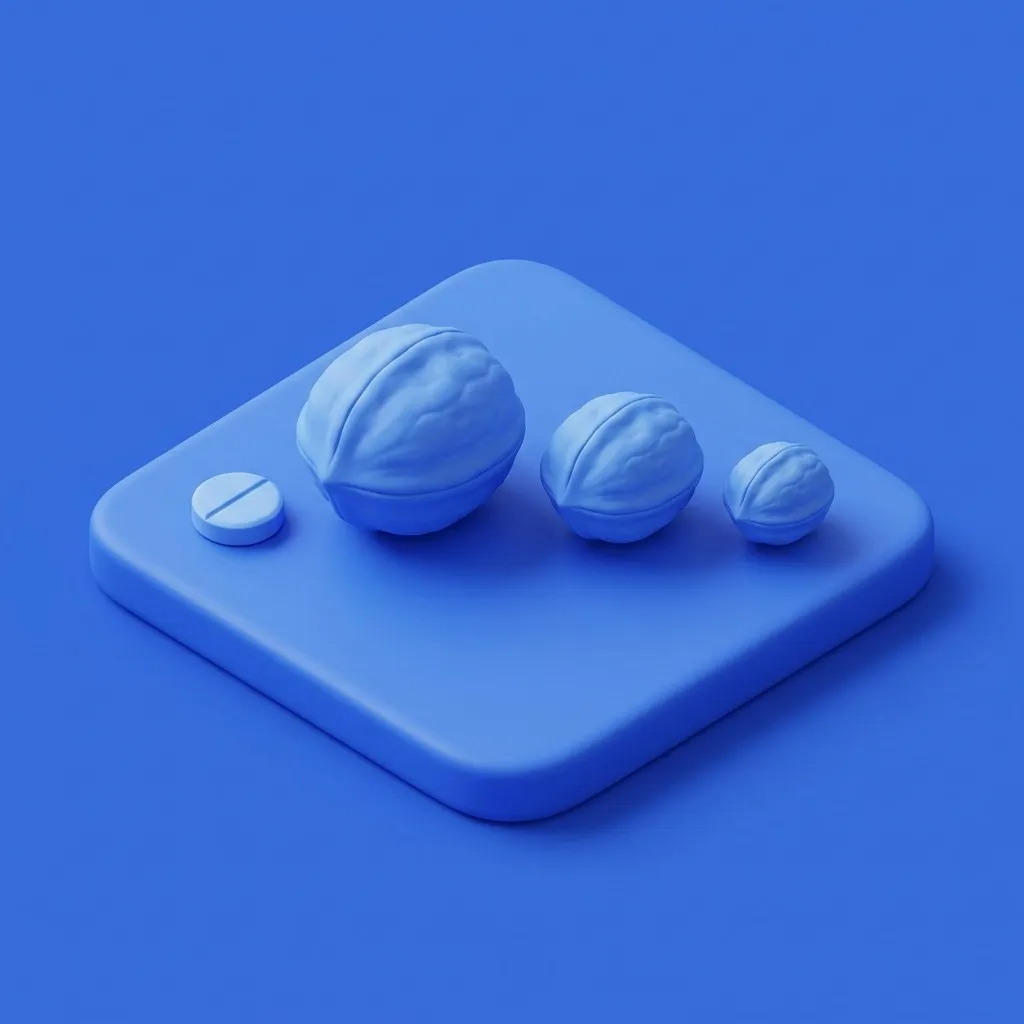 Tablet beside a walnut shrinking in three stages