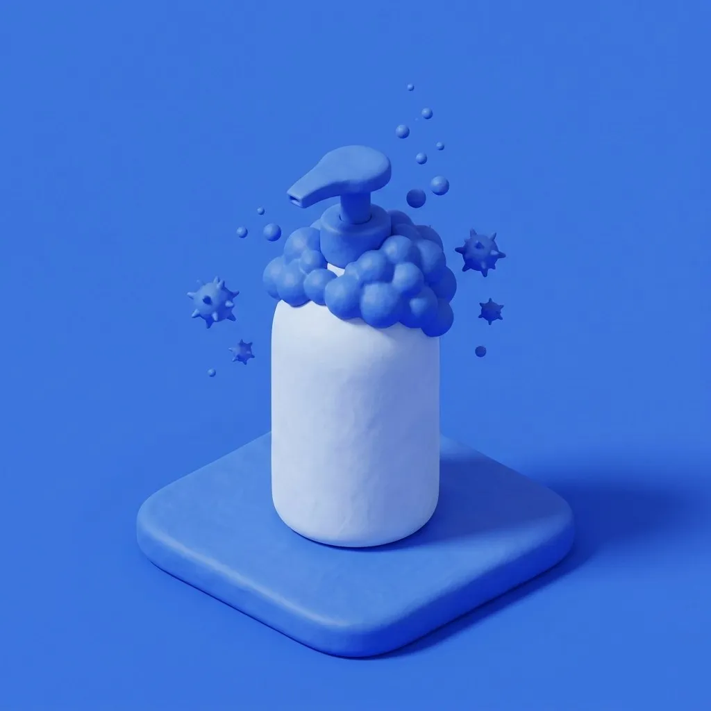 Foaming wash bottle with bubbles dissolving spiked orbs