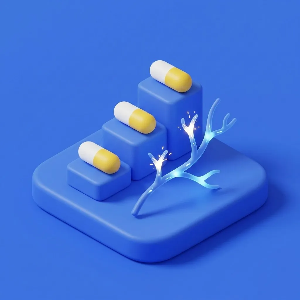 Capsules in rising steps beside a calming glowing nerve branch