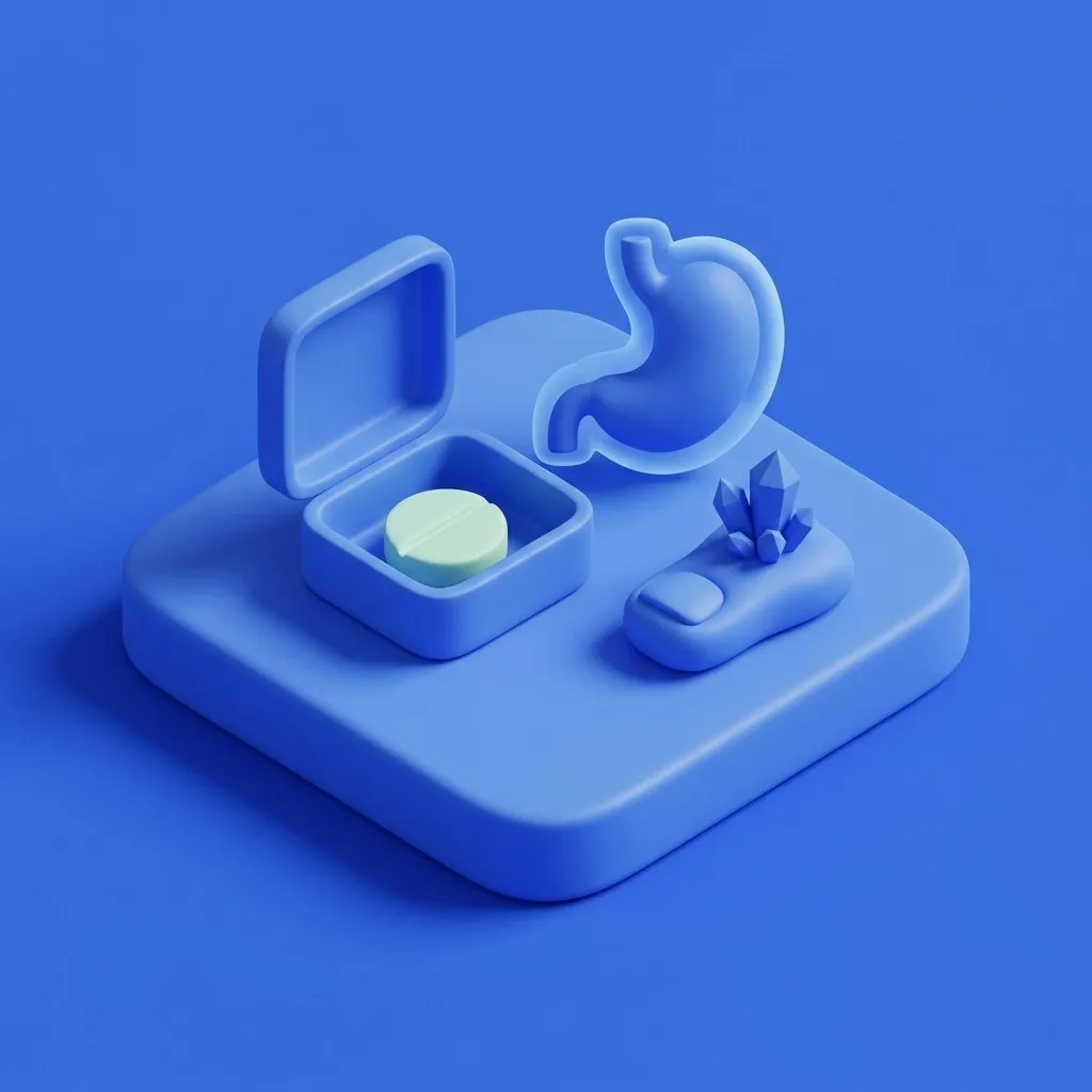 Single daily tablet, shielded stylized stomach and gout crystal