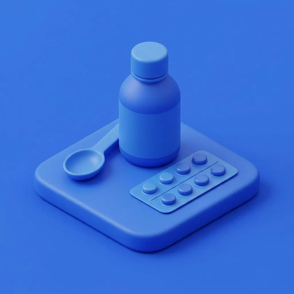 Medicine measuring cup and capsules with warning triangle