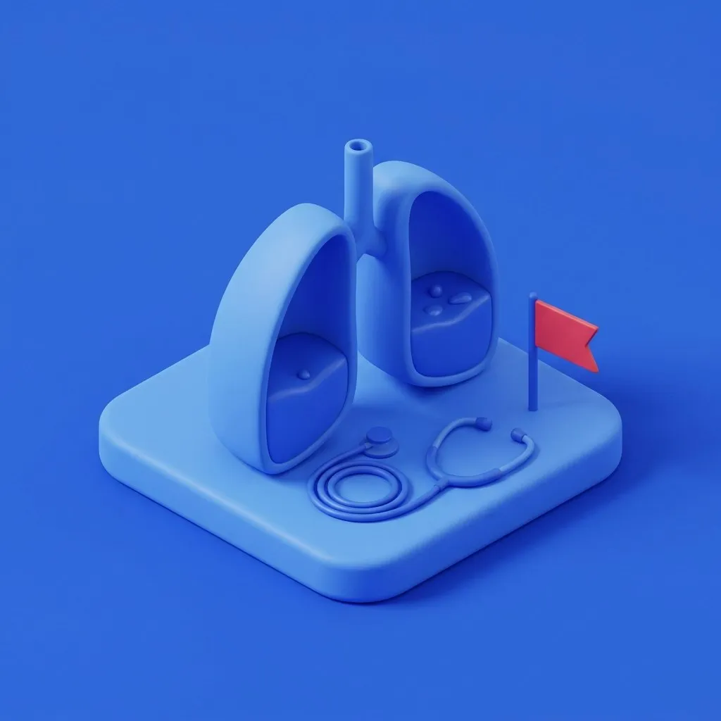 Stylized lungs with stethoscope and red warning flag