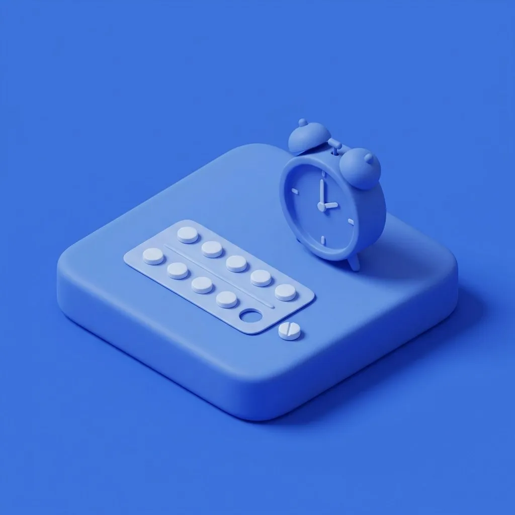 Tablet blister pack beside a bedside alarm clock