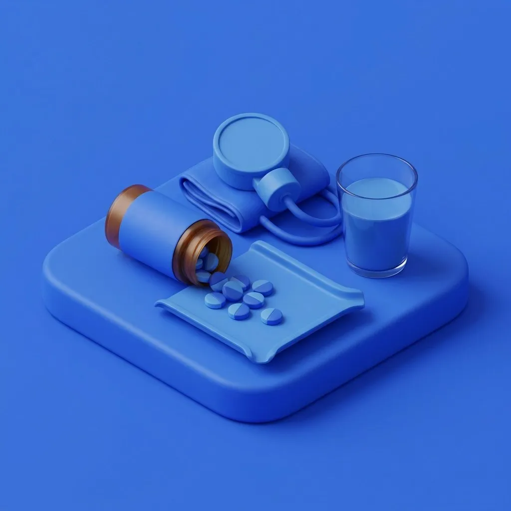 Pill bottle and tablets on a pharmacy counter tray