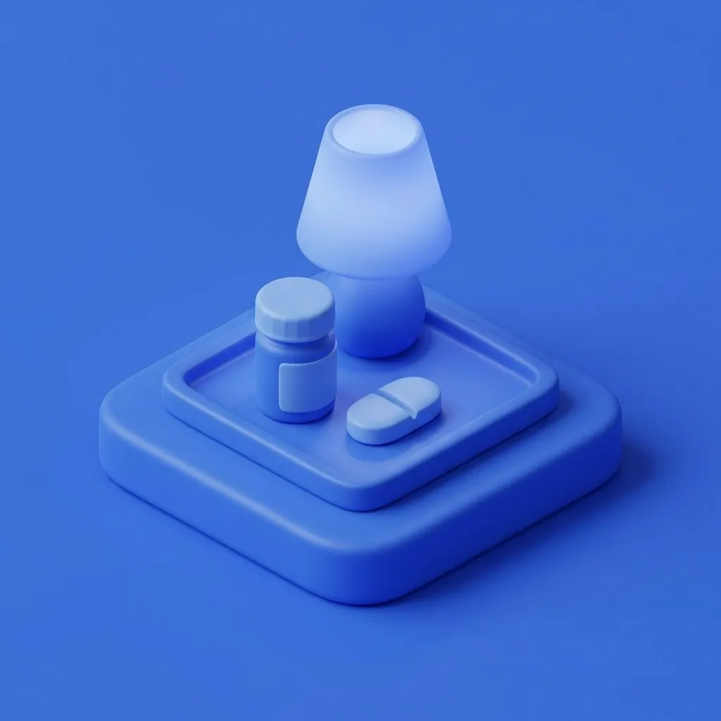 Prescription pill bottle with a split tablet on a bedside tray