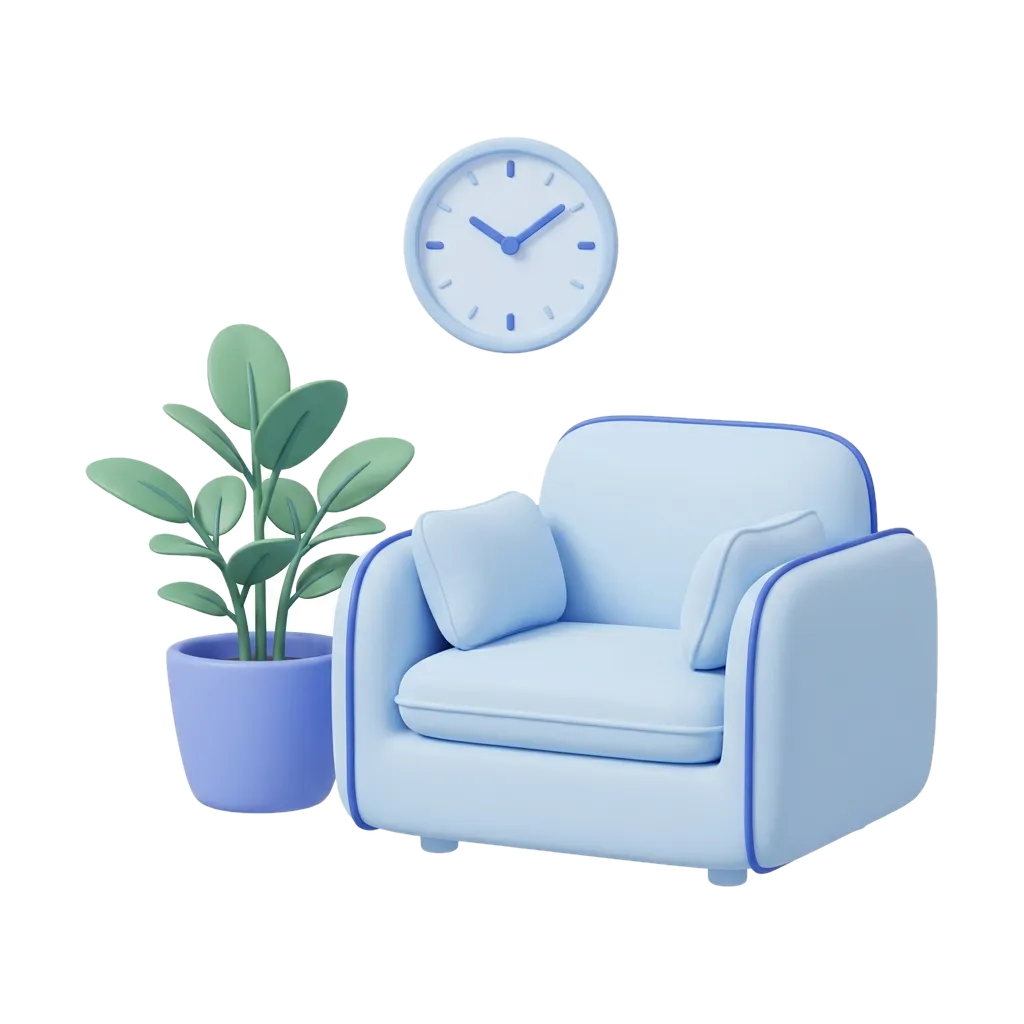 Private consultation waiting area with armchair and clock