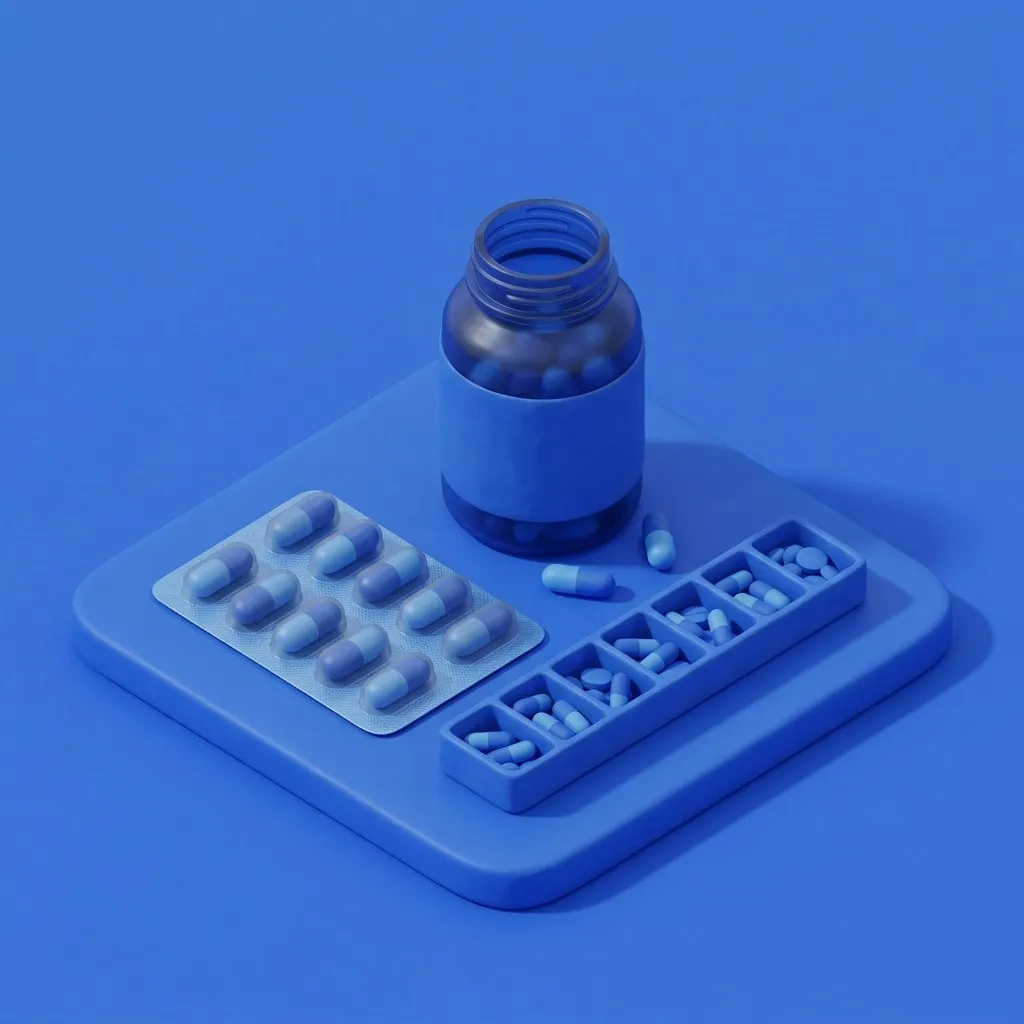 Antibiotic capsules with bottle and pill organizer