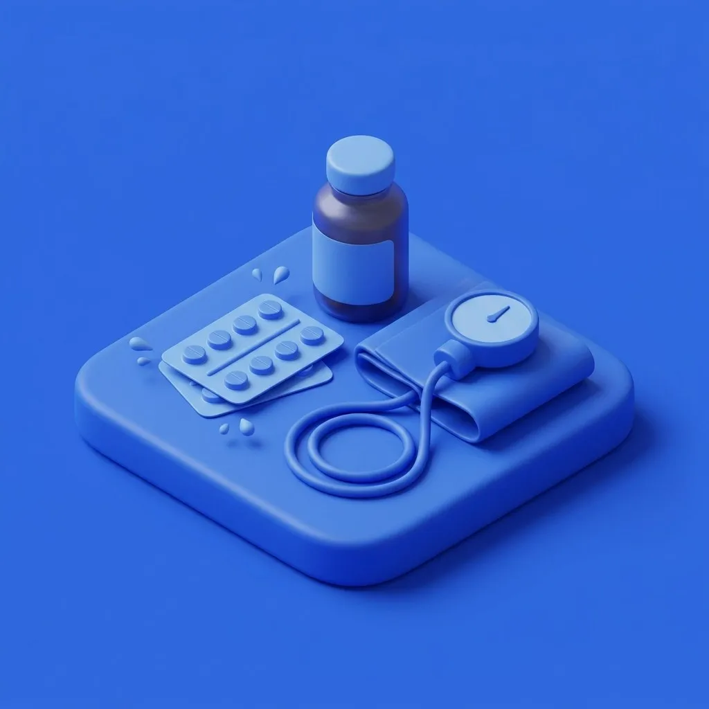 Blood pressure cuff beside a blister strip of tablets