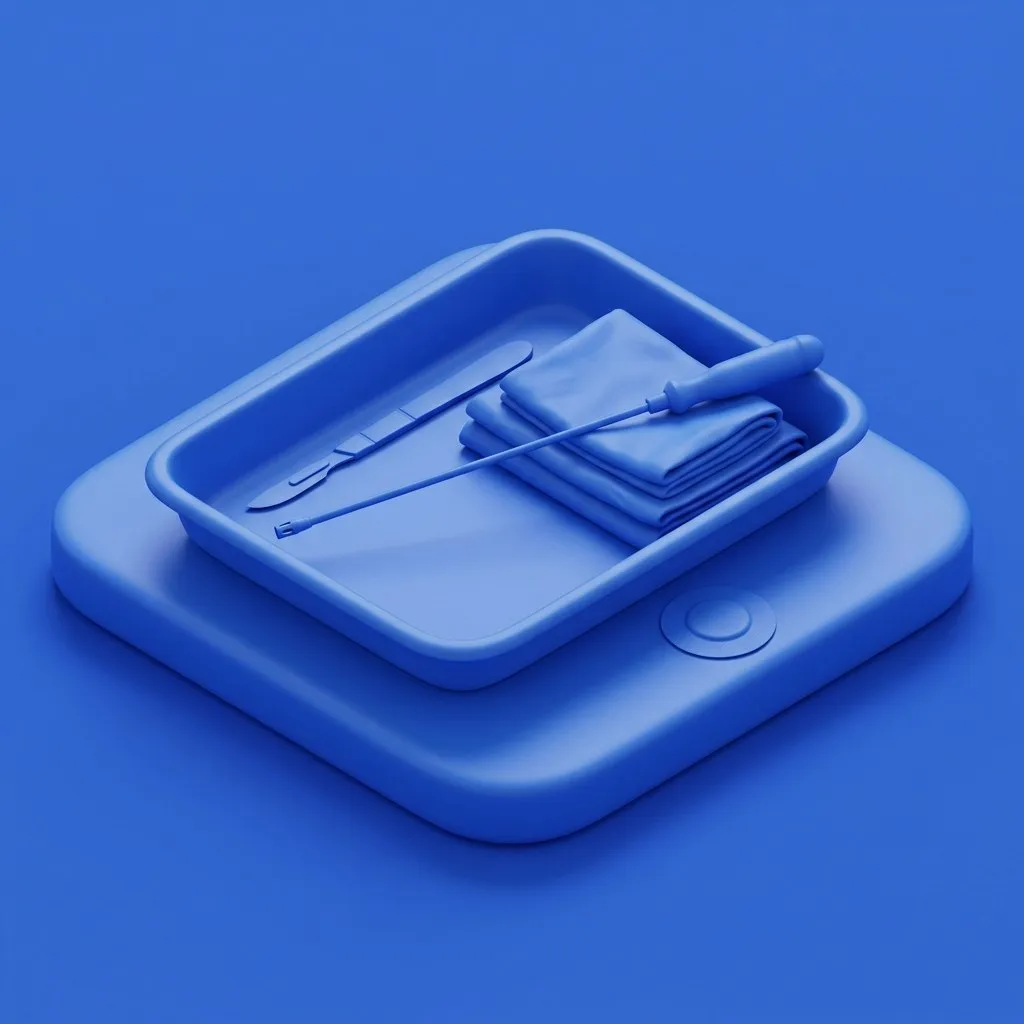 Surgical tray with scalpel, cannula, and drapes