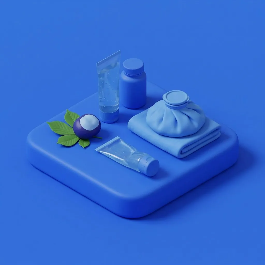 Horse chestnut, gel tube, tablets and ice pack