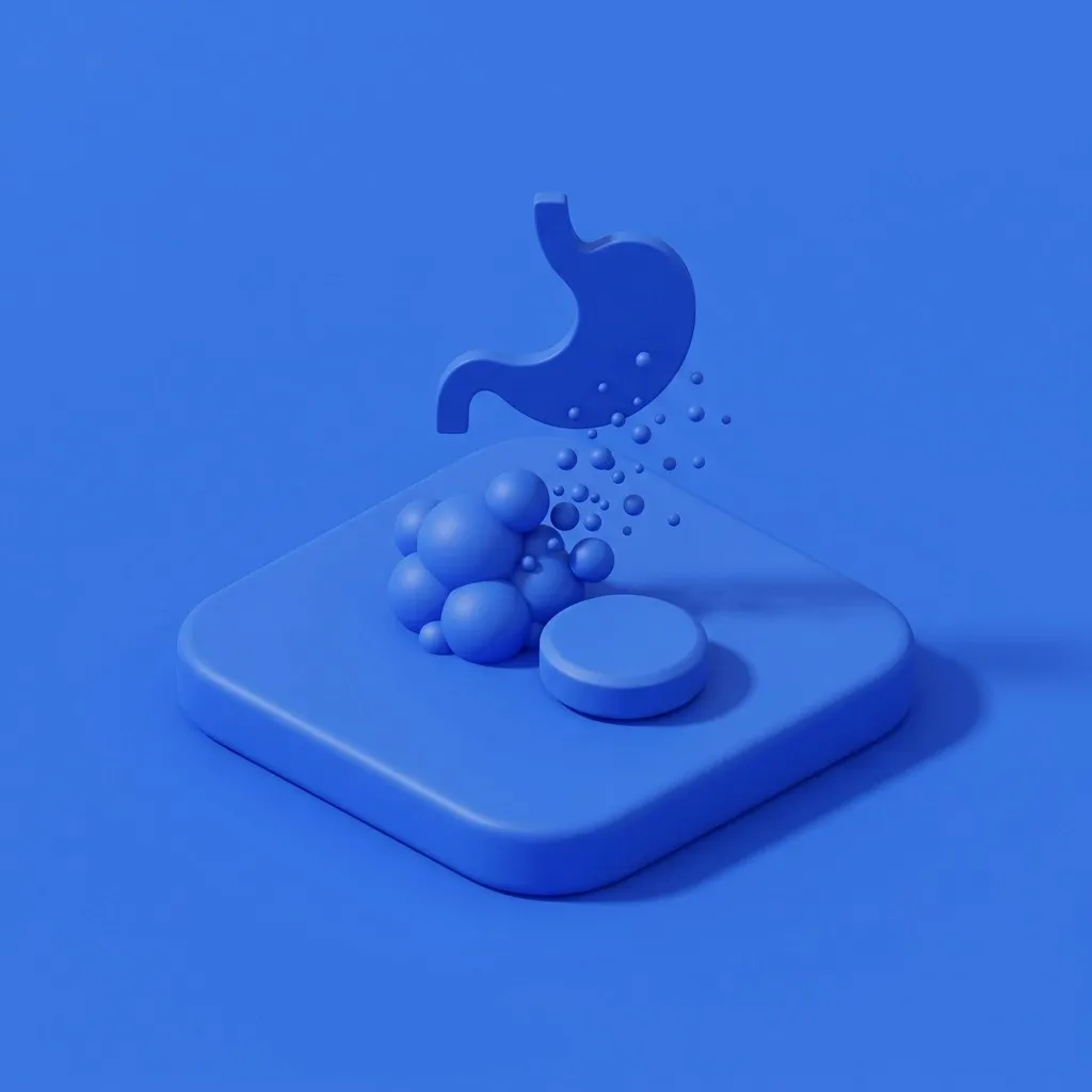 Simethicone tablet dispersing trapped gas bubbles, illustrated