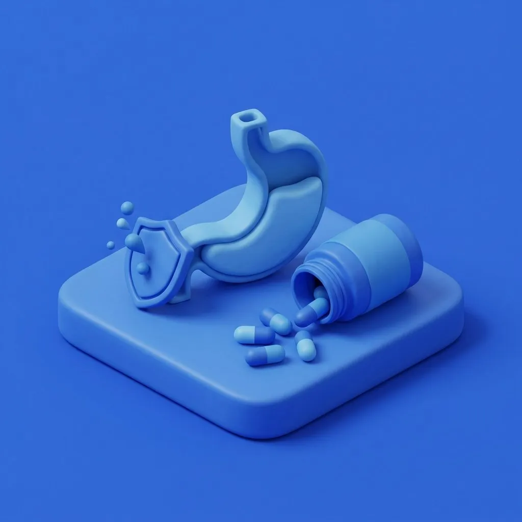 Omeprazole capsules calming stomach acid, illustrated