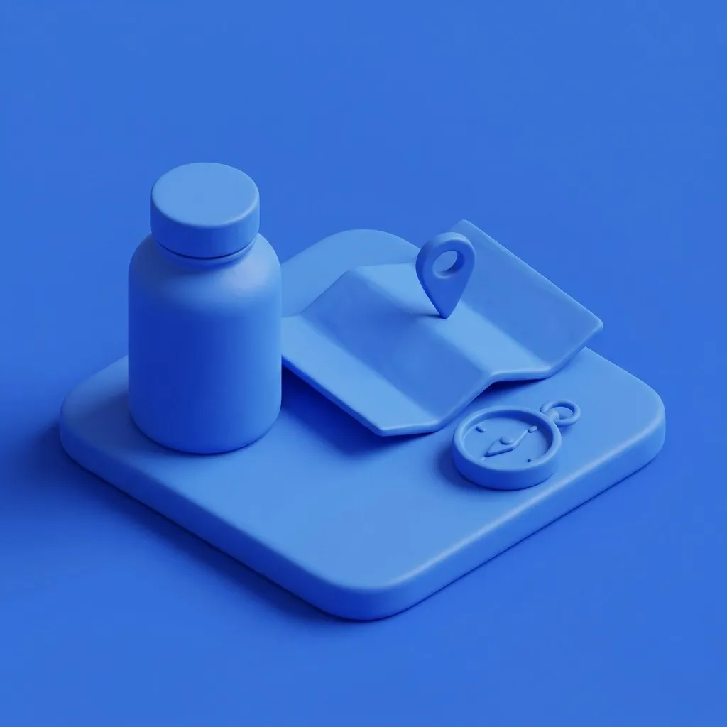 Medicine bottle with tablets beside a calming stomach shape