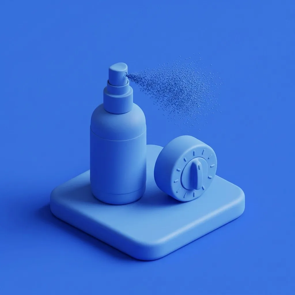 Delay spray bottle with mist beside a timer