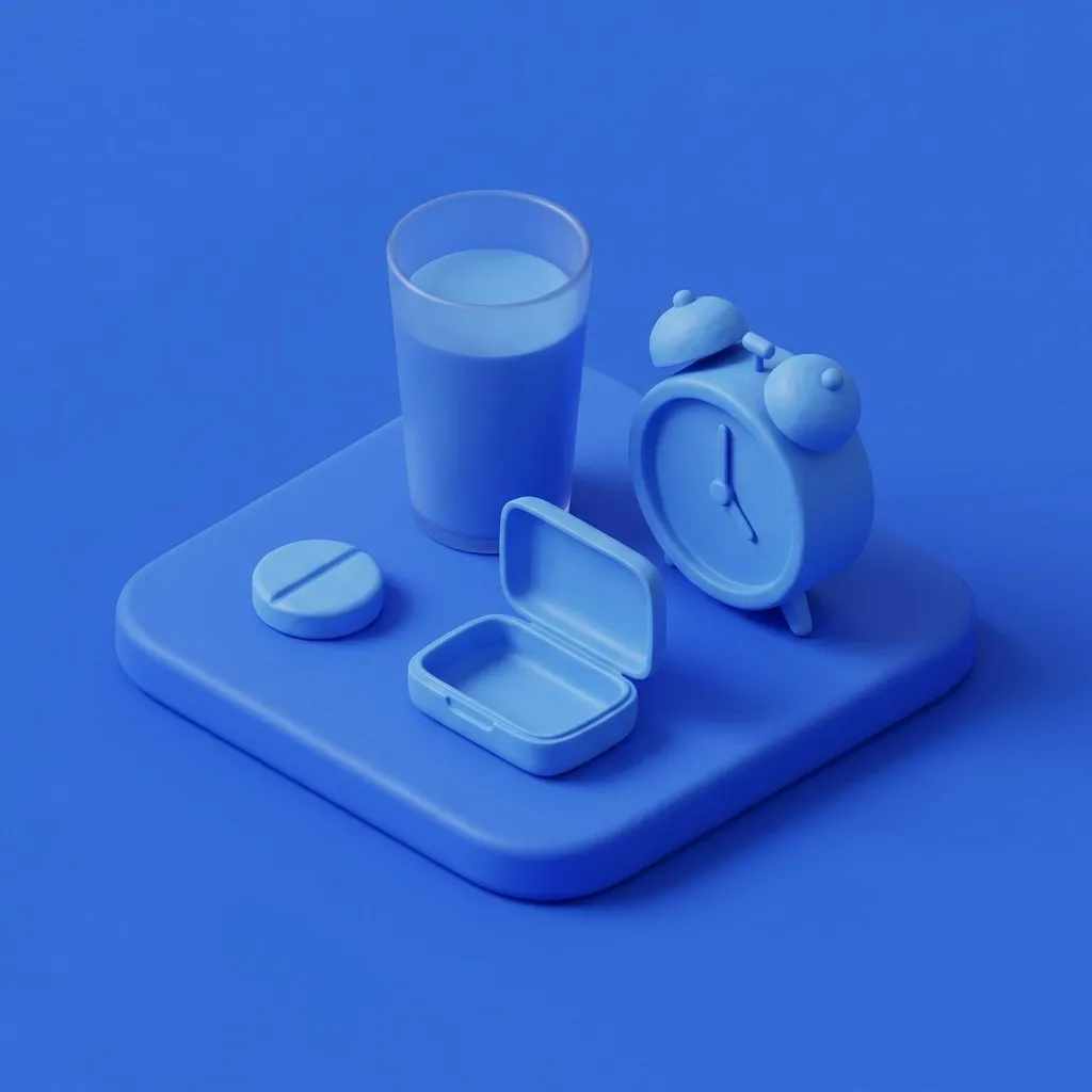 Tablet with water glass and alarm clock for daily dosing