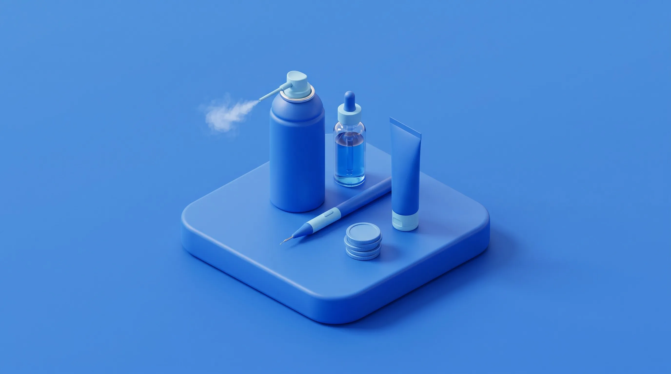 Isometric illustration of genital wart treatment options in Bangkok: cryotherapy canister, electrocautery pen and topical cream with coins representing cost