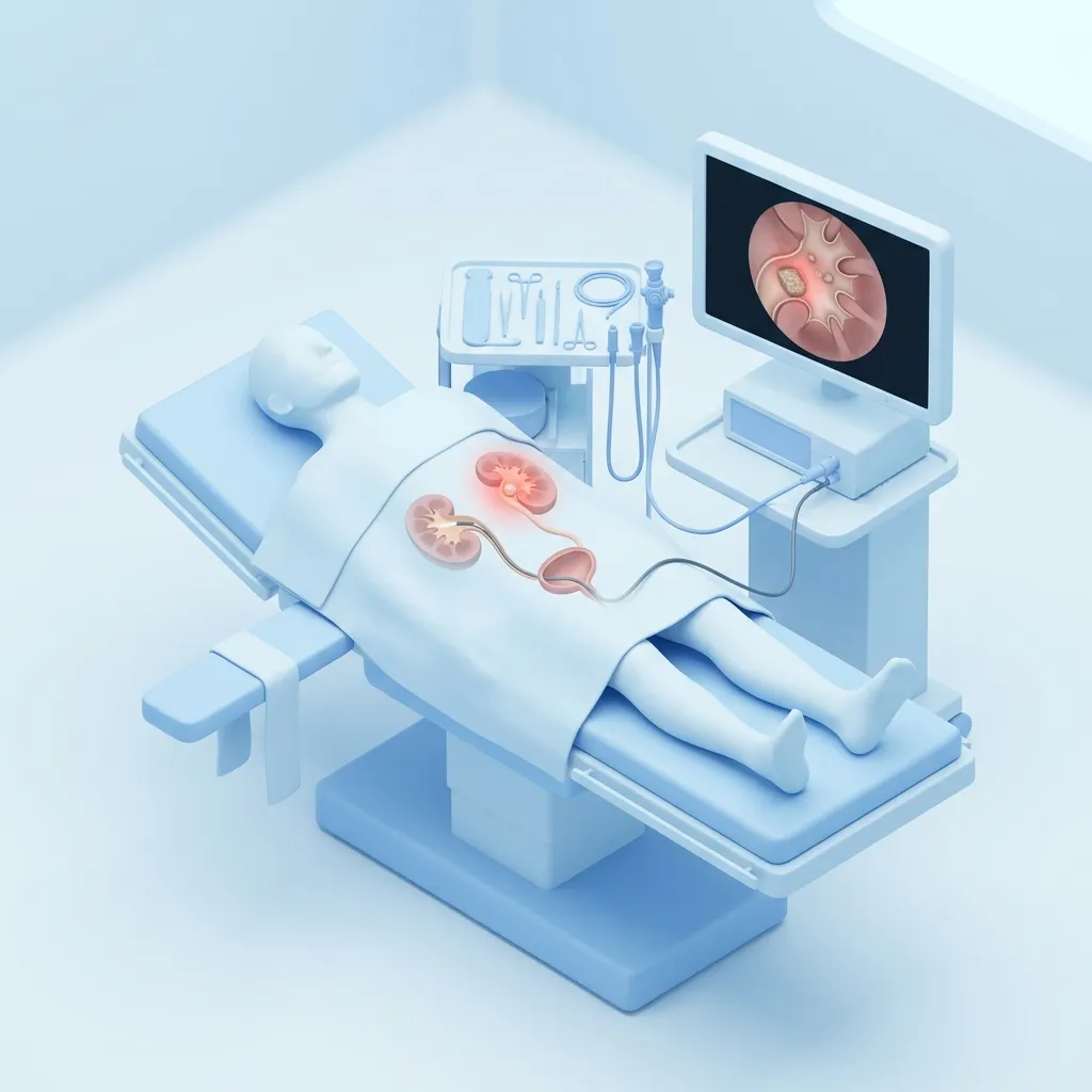 Ureteroscopy and RIRS surgery setup illustration