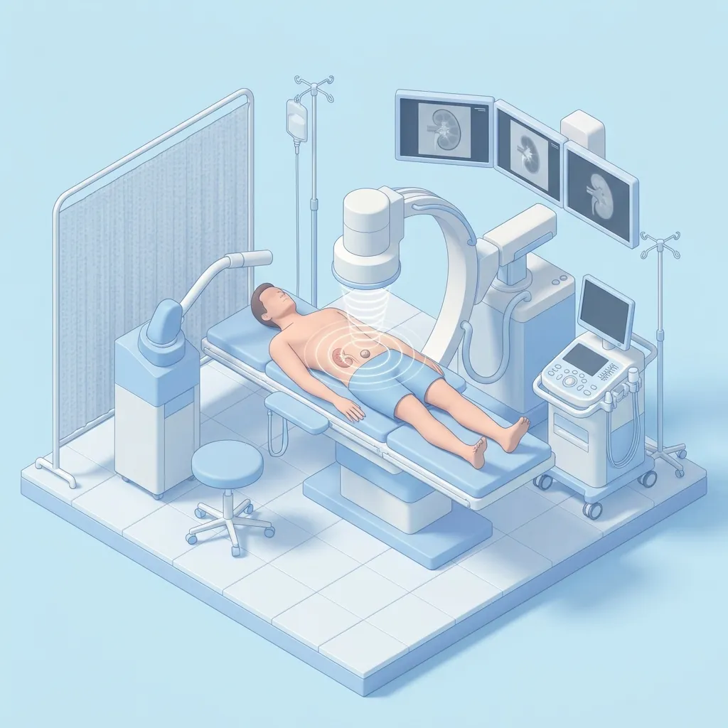 ESWL Shockwave Lithotripsy surgery setup illustration