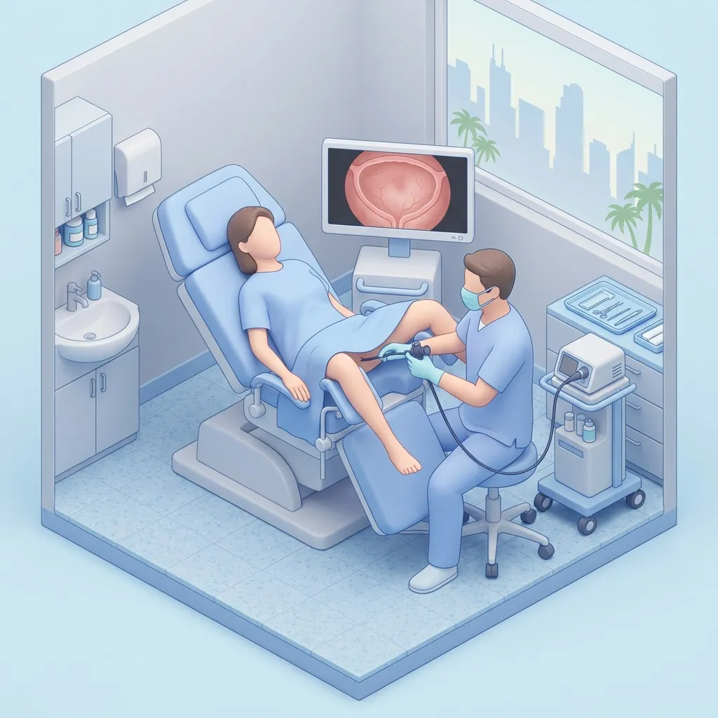 Diagnostic Cystoscopy surgery setup illustration