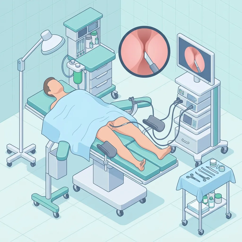 DVIU Direct Vision Internal Urethrotomy surgery setup illustration