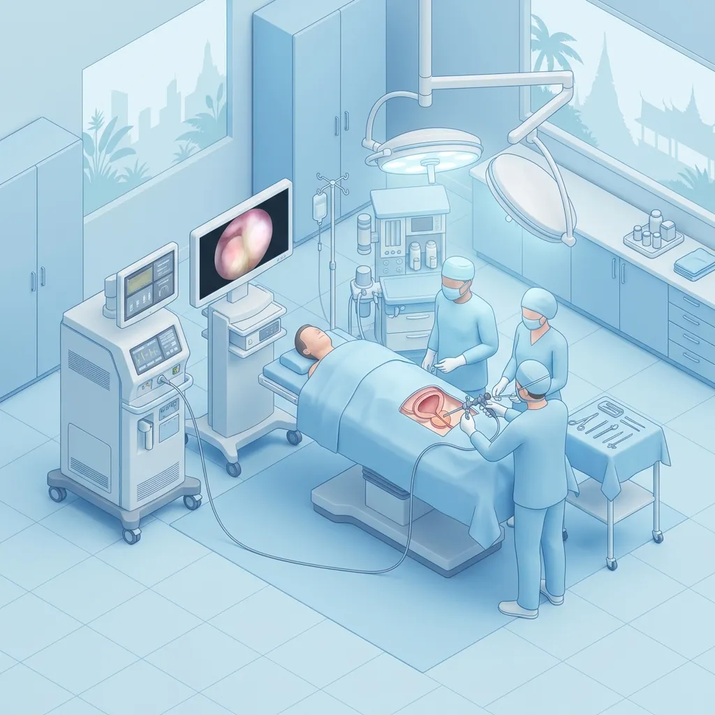 ThuLEP Thulium Laser Enucleation surgery setup illustration