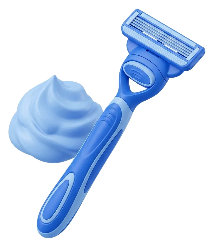 Illustration of the shave and gel preparation step at Menscape men's clinic Bangkok