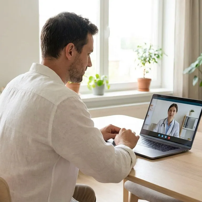 Man at laptop on video consultation with doctor